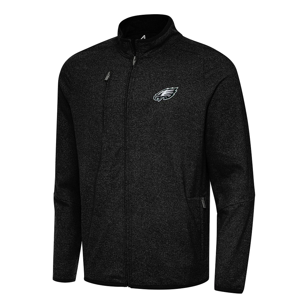 Men's Antigua Heather Philadelphia Eagles Hold-Up Tri-Blend Full-Zip Jacket