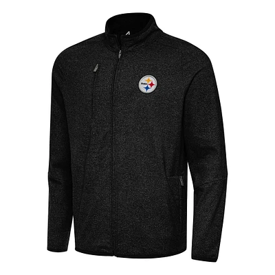 Men's Antigua Heather Pittsburgh Steelers Hold-Up Tri-Blend Full-Zip Jacket