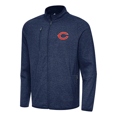 Men's Antigua Heather Navy Chicago Bears Hold-Up Tri-Blend Full-Zip Jacket