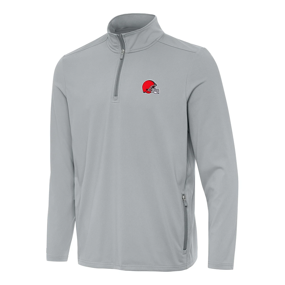 Men's Antigua Gray Cleveland Browns Perilous Quarter-Zip Pullover Top