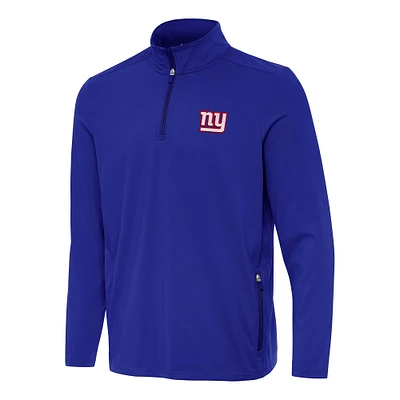 Men's Antigua Royal New York Giants Perilous Quarter-Zip Pullover Top