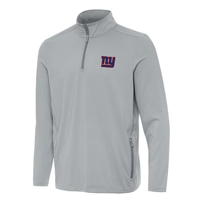 Men's Antigua Gray New York Giants Perilous Quarter-Zip Pullover Top