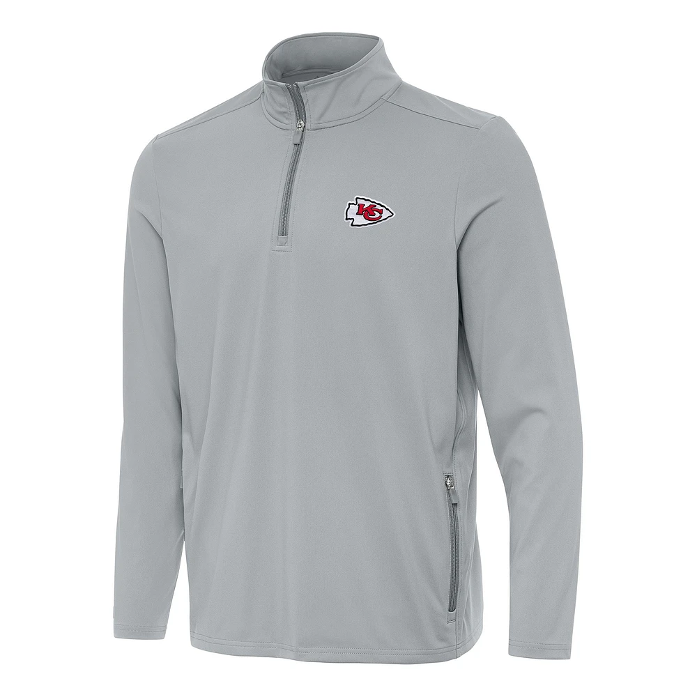 Men's Antigua Gray Kansas City Chiefs Perilous Quarter-Zip Pullover Top