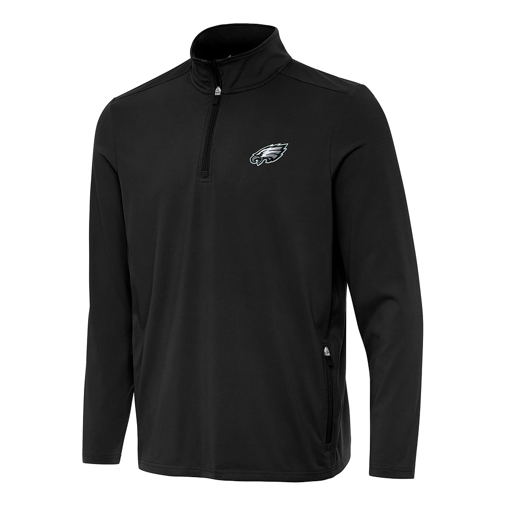 Men's Antigua Black Philadelphia Eagles Perilous Quarter-Zip Pullover Top