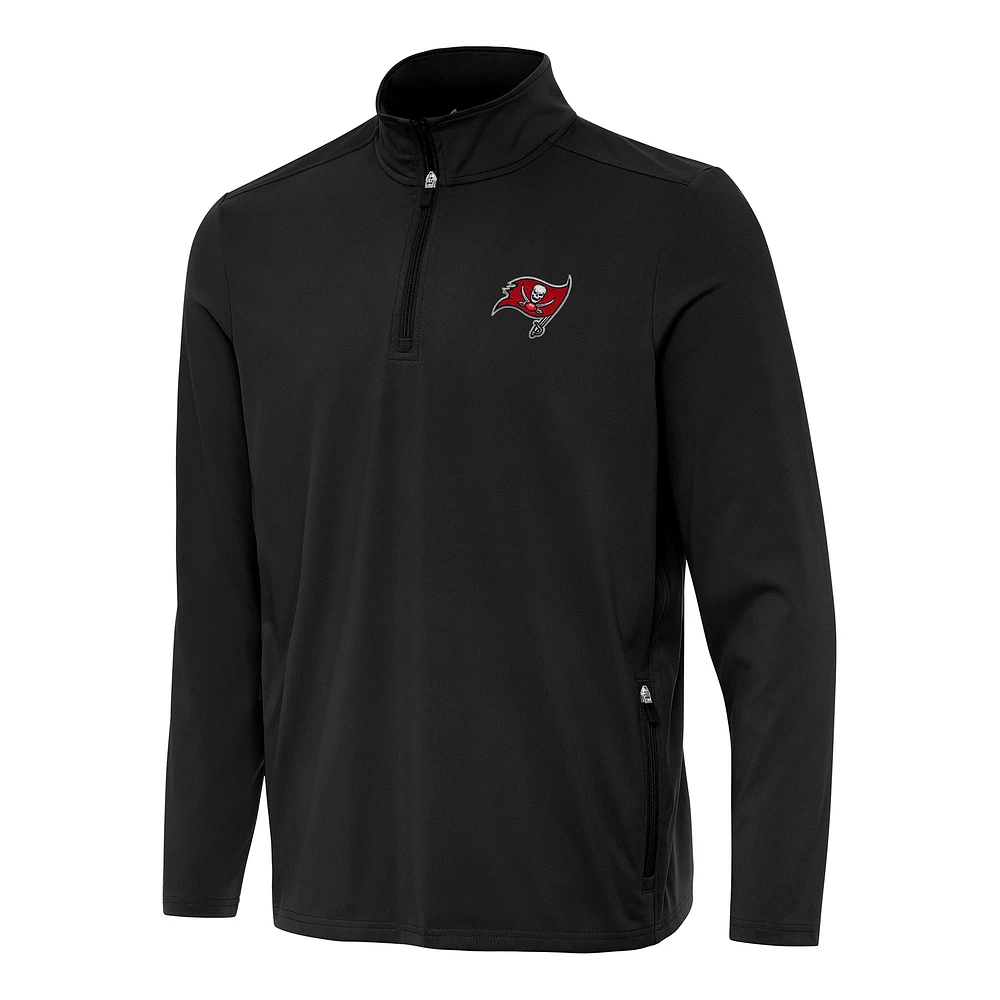 Men's Antigua Black Tampa Bay Buccaneers Perilous Quarter-Zip Pullover Top