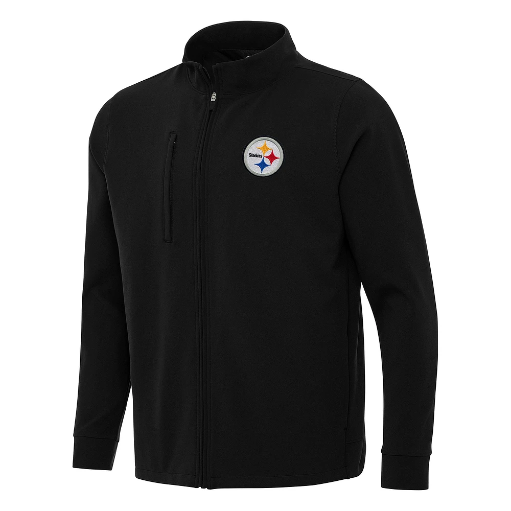Men's Antigua Black Pittsburgh Steelers Regard Full-Zip Jacket