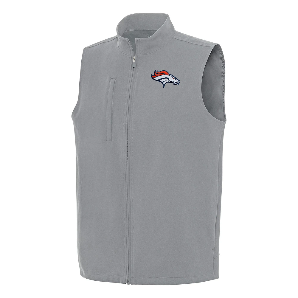 Men's Antigua Gray Denver Broncos Regard Full-Zip Vest