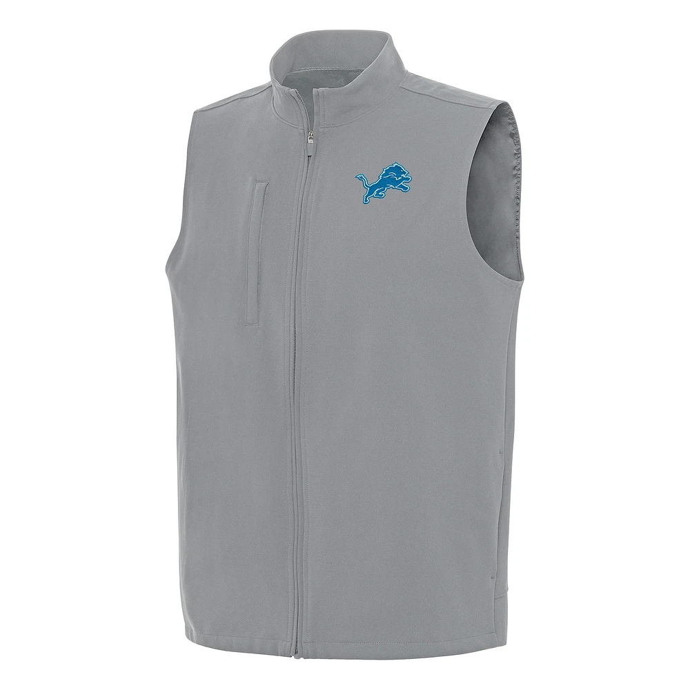 Men's Antigua Gray Detroit Lions Regard Full-Zip Vest