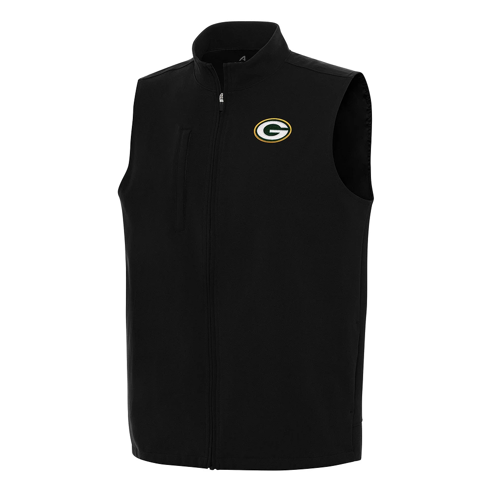 Men's Antigua Black Green Bay Packers Regard Full-Zip Vest