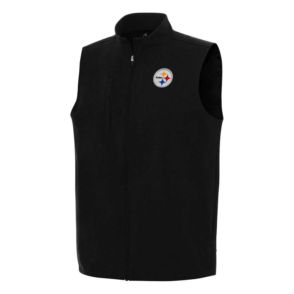 Men's Antigua Black Pittsburgh Steelers Regard Full-Zip Vest
