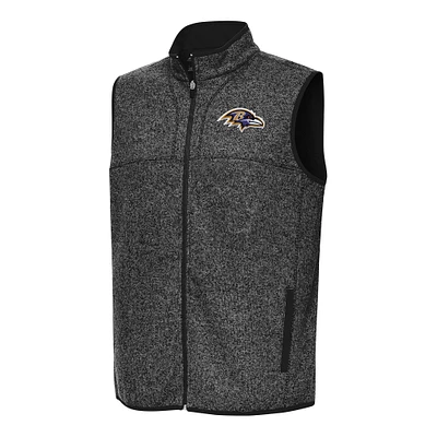 Men's Antigua Heather Black Baltimore Ravens Fortune Full-Zip Vest