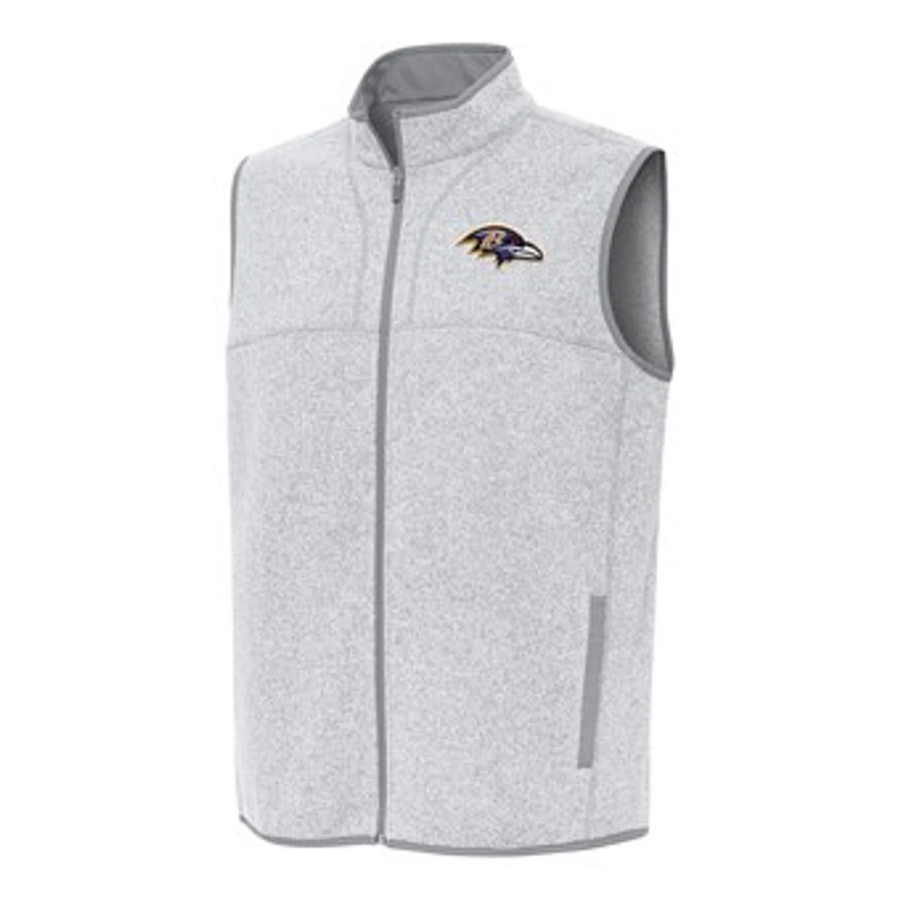 Men's Antigua Heather Gray Baltimore Ravens Fortune Full-Zip Vest