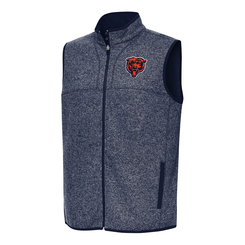 Men's Antigua Heather Navy Chicago Bears Fortune Full-Zip Vest