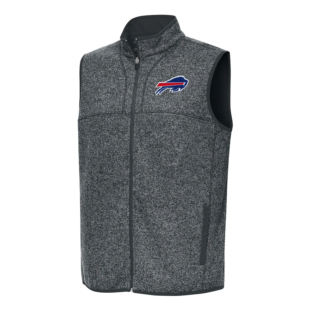 Men's Antigua Heather Charcoal Buffalo Bills Fortune Full-Zip Vest