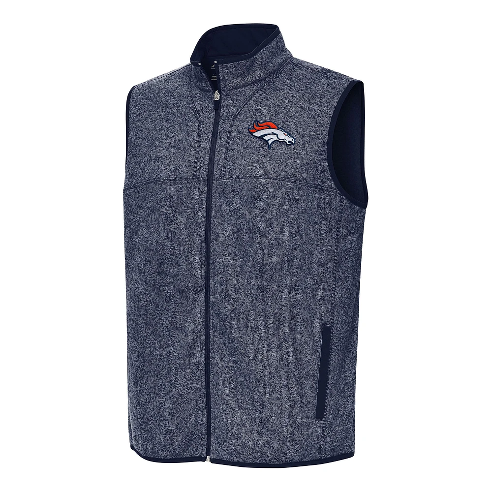 Men's Antigua Heather Navy Denver Broncos Fortune Full-Zip Vest