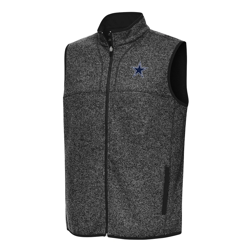Men's Antigua Heather Black Dallas Cowboys Fortune Full-Zip Vest