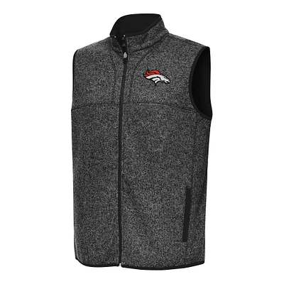 Men's Antigua Heather Black Denver Broncos Fortune Full-Zip Vest