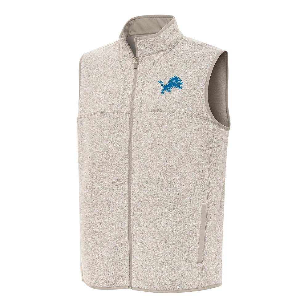 Men's Antigua Oatmeal Detroit Lions Fortune Full-Zip Vest