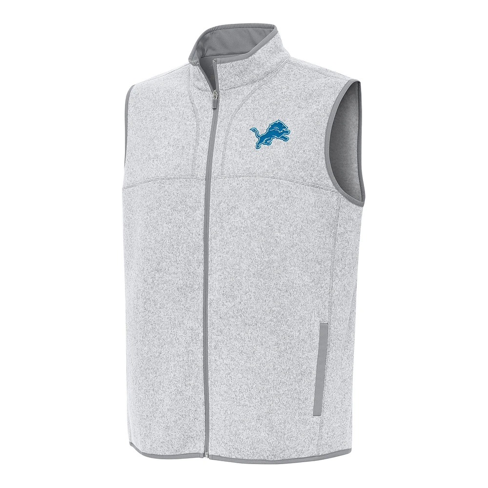 Men's Antigua Heather Gray Detroit Lions Fortune Full-Zip Vest