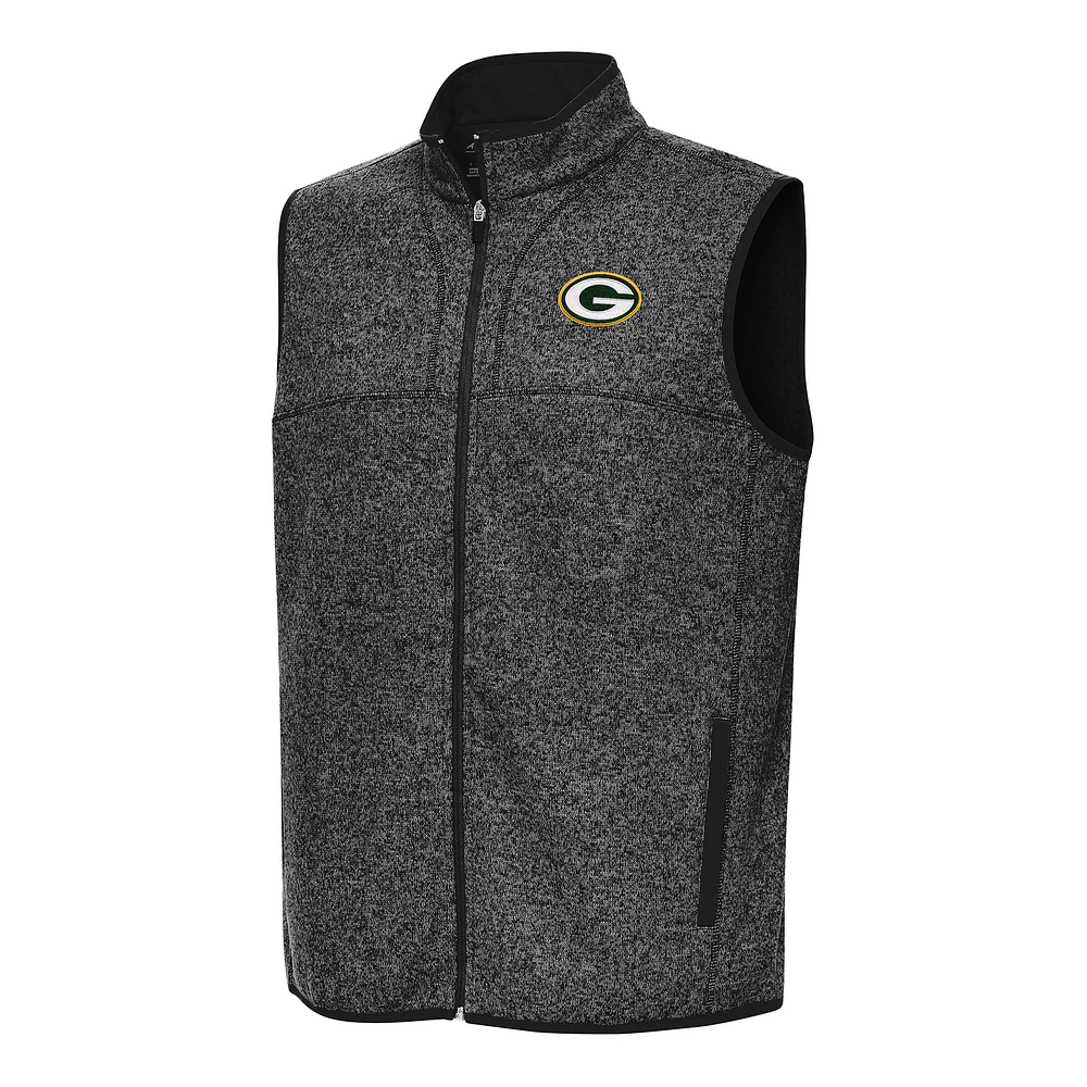 Men's Antigua Heather Green Bay Packers Fortune Full-Zip Vest