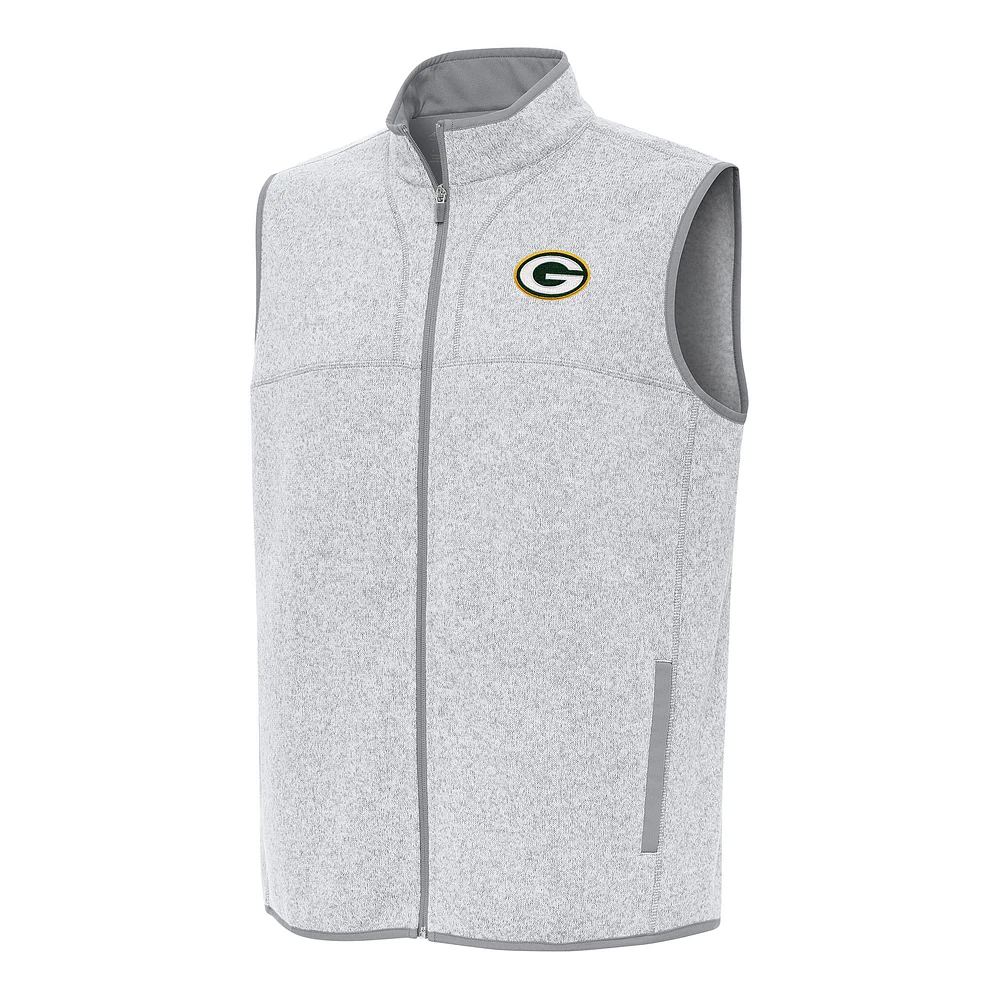 Men's Antigua Heather Gray Green Bay Packers Fortune Full-Zip Vest