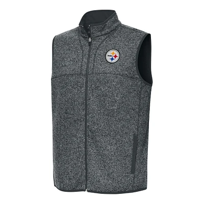 Men's Antigua Heather Charcoal Pittsburgh Steelers Fortune Full-Zip Vest