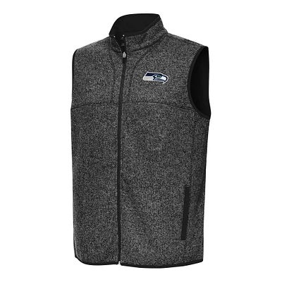 Men's Antigua Heather Black Seattle Seahawks Fortune Full-Zip Vest