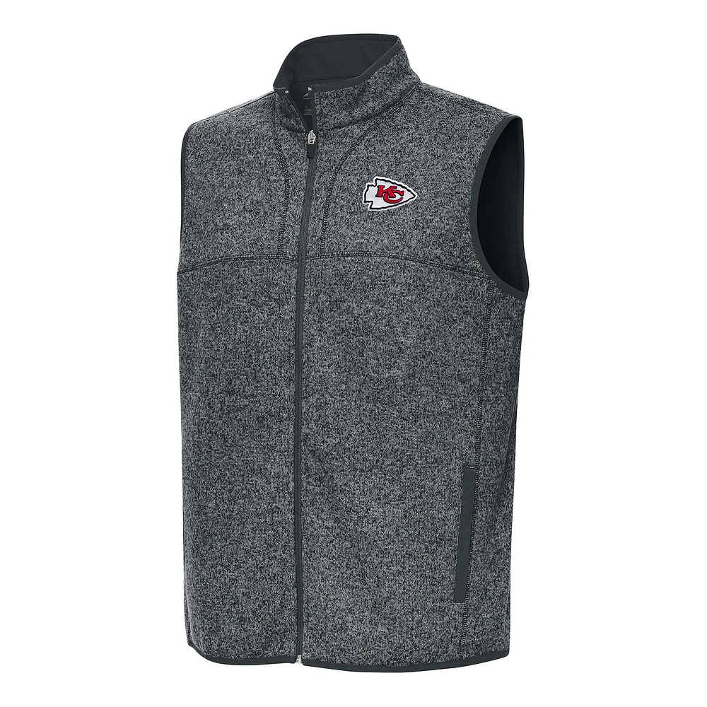 Men's Antigua Heather Charcoal Kansas City Chiefs Fortune Full-Zip Vest