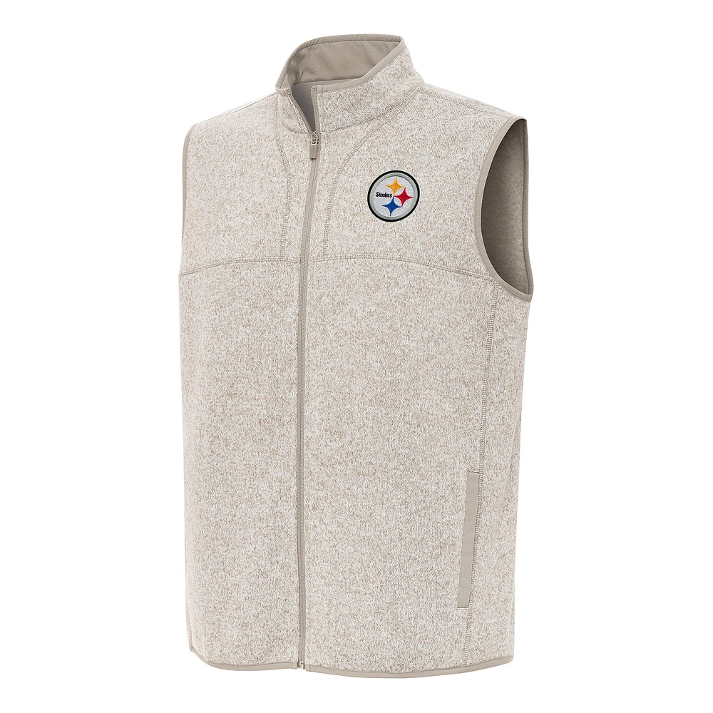 Men's Antigua Oatmeal Pittsburgh Steelers Fortune Full-Zip Vest