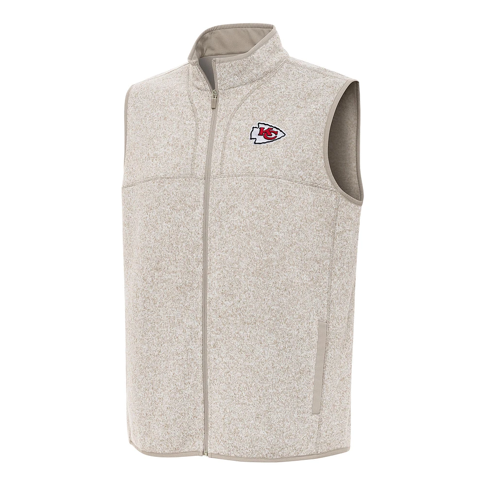 Men's Antigua Oatmeal Kansas City Chiefs Fortune Full-Zip Vest