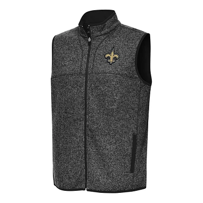 Men's Antigua Heather Black New Orleans Saints Fortune Full-Zip Vest