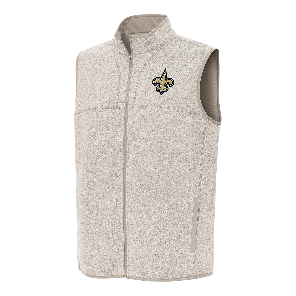 Men's Antigua Oatmeal New Orleans Saints Fortune Full-Zip Vest