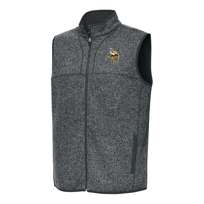 Men's Antigua Heather Charcoal Minnesota Vikings Fortune Full-Zip Vest
