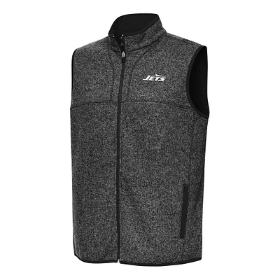 Men's Antigua Heather Black New York Jets Fortune Full-Zip Vest