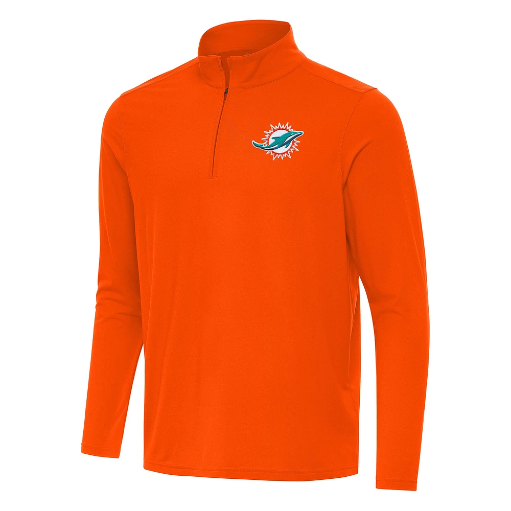 Men's Antigua Orange Miami Dolphins Intent Quarter-Zip Pullover Top
