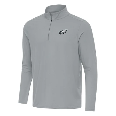 Men's Antigua Gray Philadelphia Eagles Intent Quarter-Zip Pullover Top