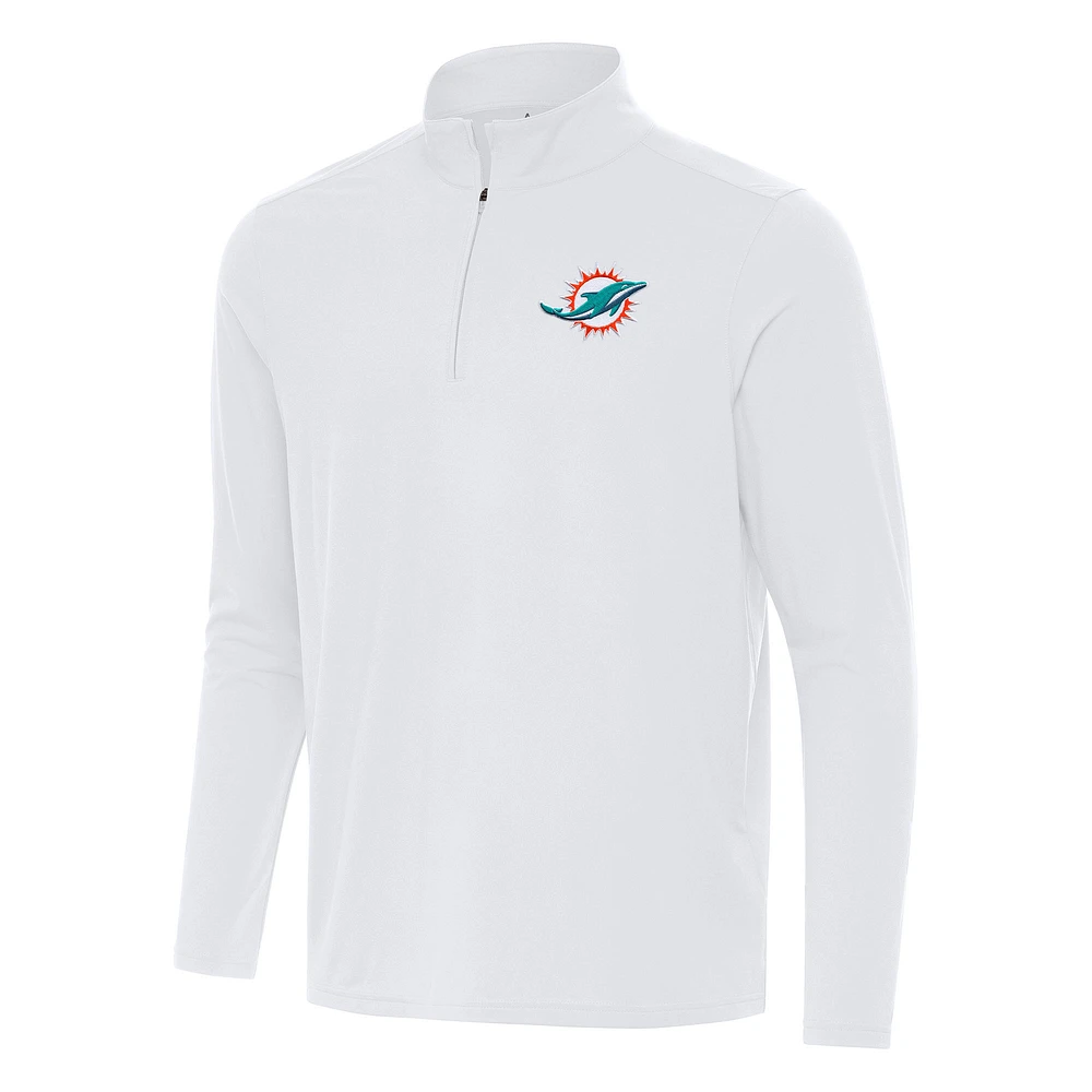Men's Antigua White Miami Dolphins Intent Quarter-Zip Pullover Top