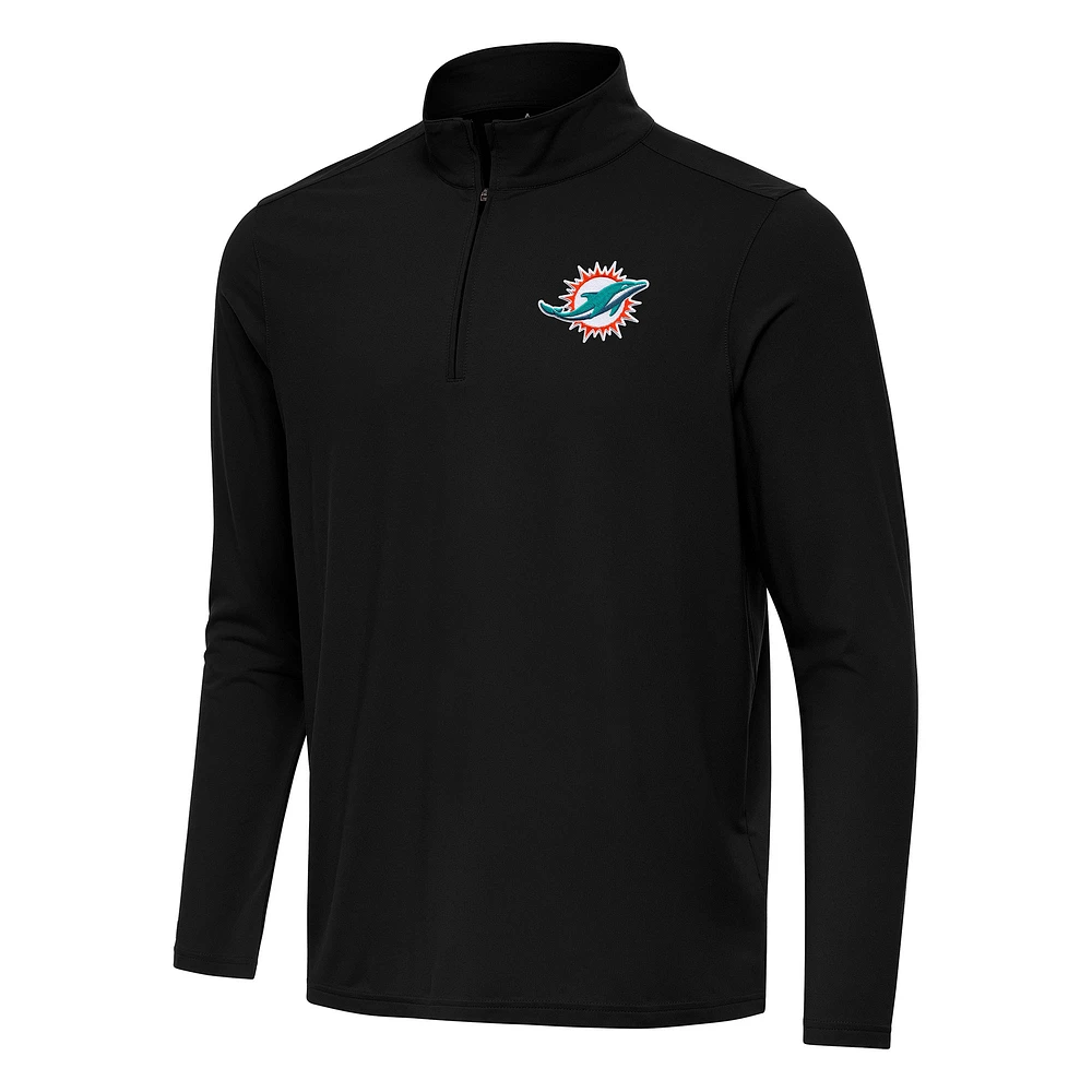 Men's Antigua Black Miami Dolphins Intent Quarter-Zip Pullover Top