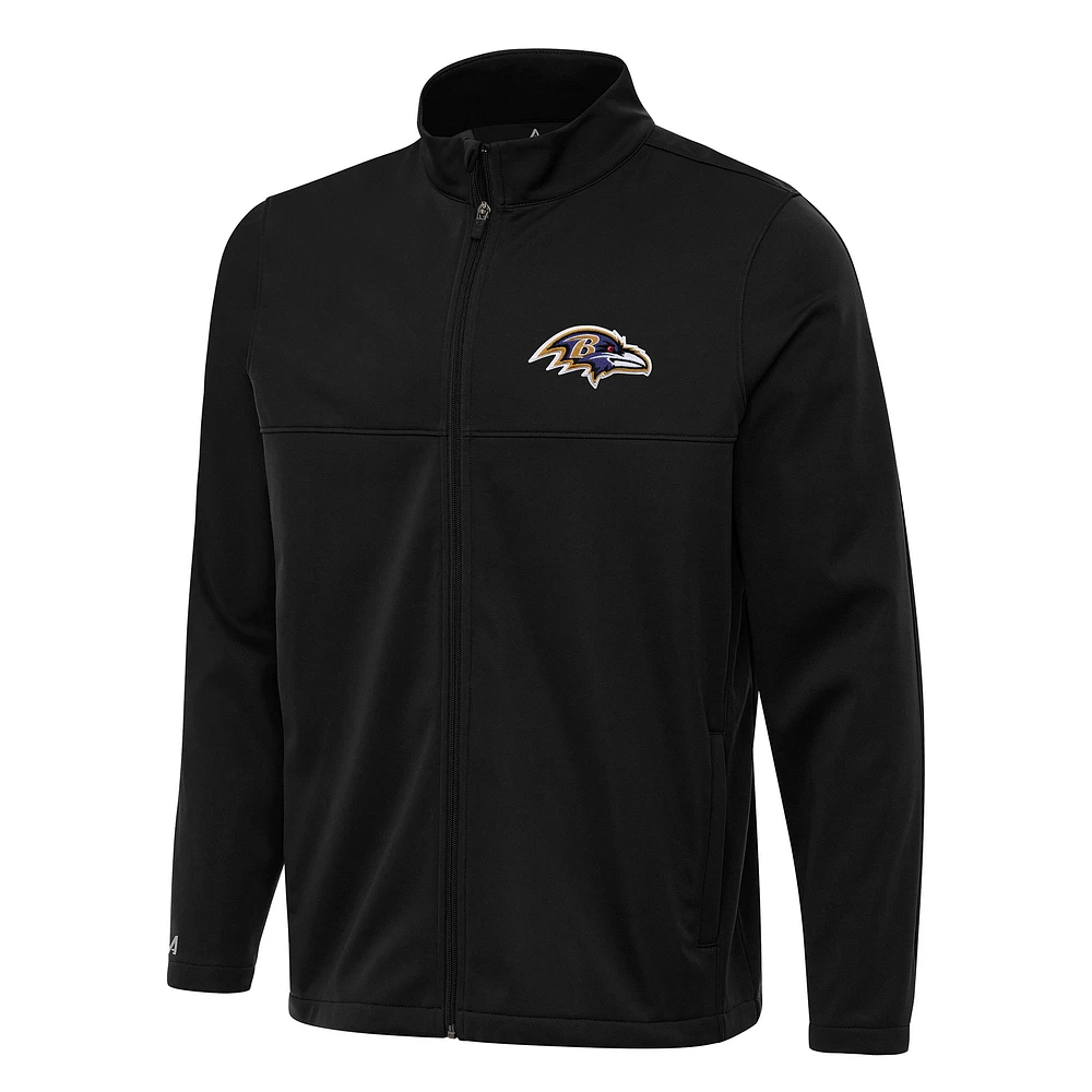 Men's Antigua Black Baltimore Ravens Links 2 Full-Zip Golf Jacket