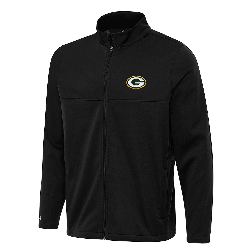 Men's Antigua Black Green Bay Packers Links 2 Full-Zip Golf Jacket