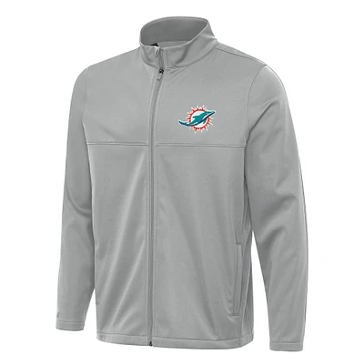 Men's Antigua Gray Miami Dolphins Links 2 Full-Zip Golf Jacket