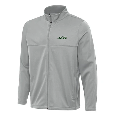 Men's Antigua Gray New York Jets Links 2 Full-Zip Golf Jacket