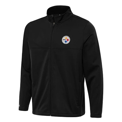 Men's Antigua Black Pittsburgh Steelers Links 2 Full-Zip Golf Jacket