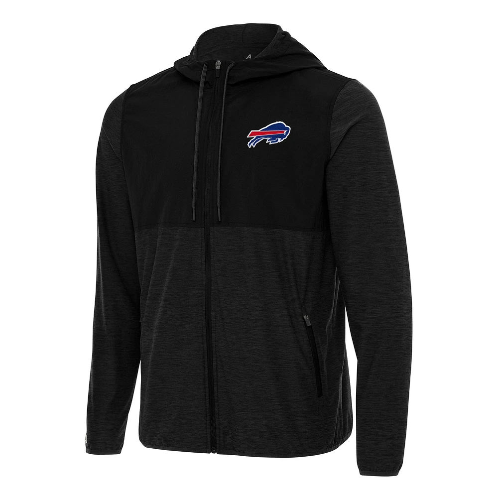 Men's Antigua Black/Charcoal Buffalo Bills Sway Full-Zip Hoodie