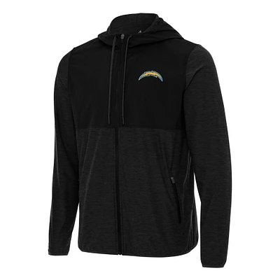 Men's Antigua Black/Charcoal Los Angeles Chargers Sway Full-Zip Hoodie