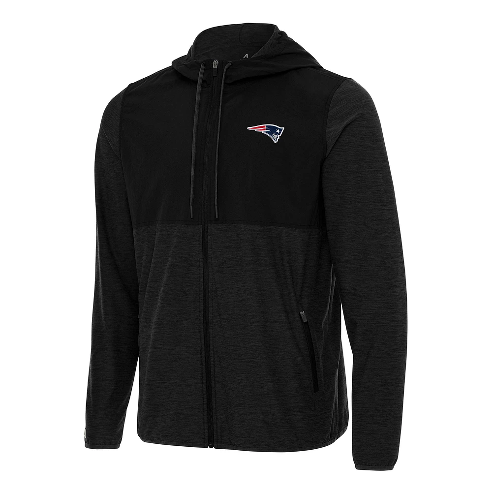 Men's Antigua Black/Charcoal New England Patriots Sway Full-Zip Hoodie