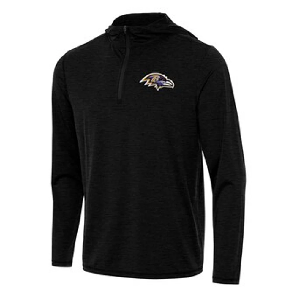 Men's Antigua Heather Black Baltimore Ravens Tidy Quarter-Zip Pullover Hoodie