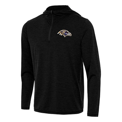 Men's Antigua Heather Black Baltimore Ravens Tidy Quarter-Zip Pullover Hoodie