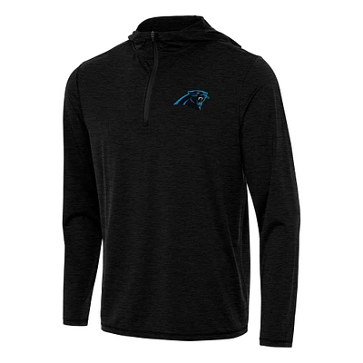 Men's Antigua Heather Black Carolina Panthers Tidy Quarter-Zip Pullover Hoodie