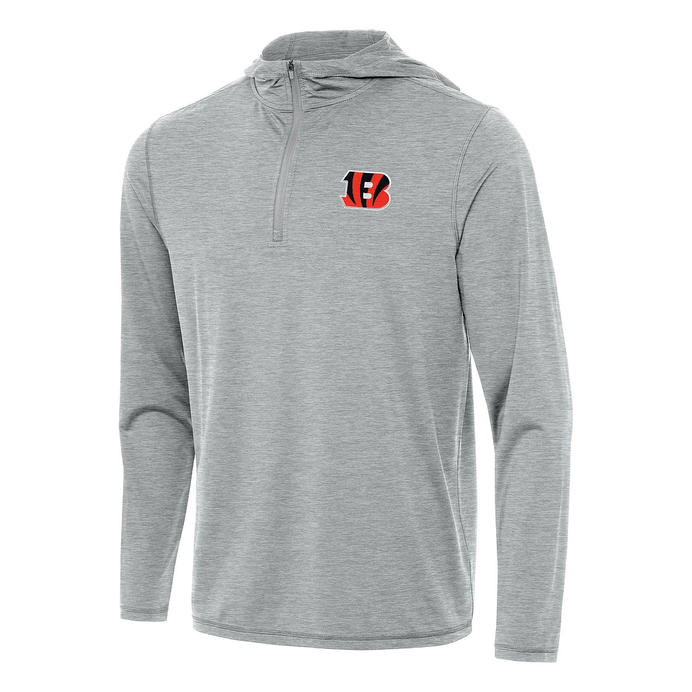 Men's Antigua Heather Gray Cincinnati Bengals Tidy Quarter-Zip Pullover Hoodie